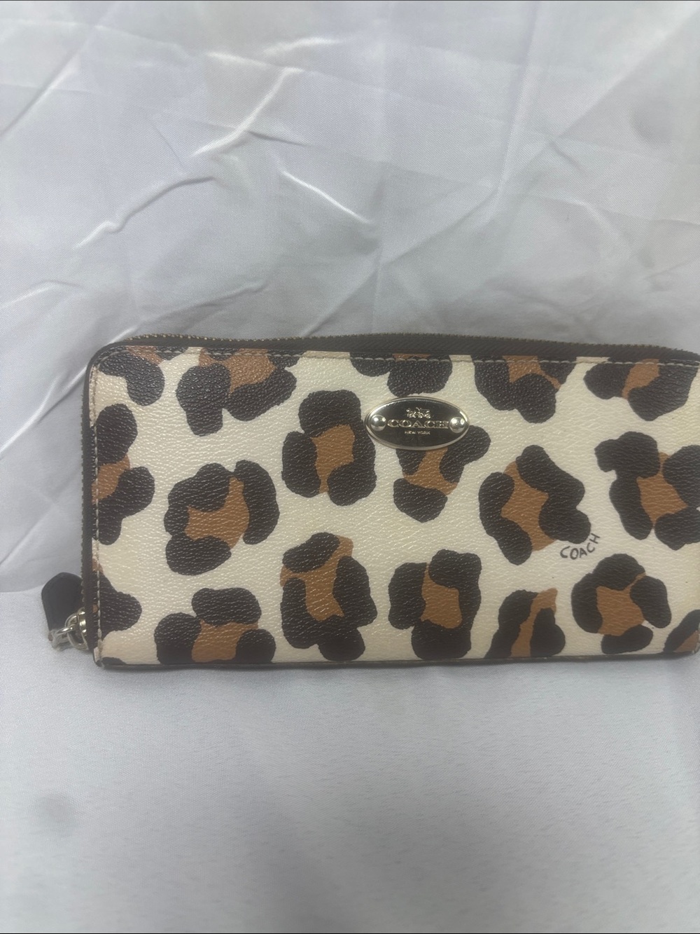 Coach Leopard Print Zip Around Wallet - Cream, Brown, Black